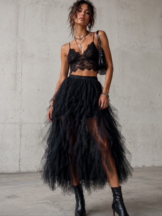 sister fashion Dresses & Skirts - Chic Black Layered Maxi Skirt